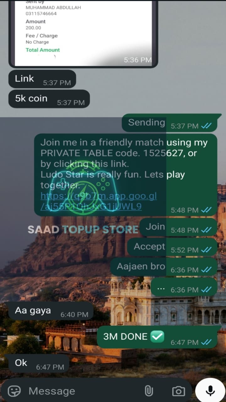 WhatsApp review from Abu Bakar — instant game top up Pakistan fast delivery