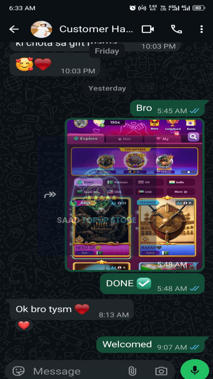 WhatsApp review from Huzaifa Malik — cheap Ludo Star coins seller Pakistan repeat buyer