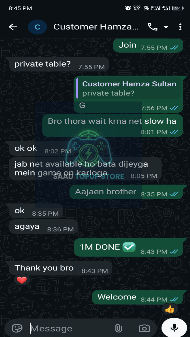 WhatsApp review from Junaid Jamshed Jr — buy Free Fire membership Pakistan instant activation