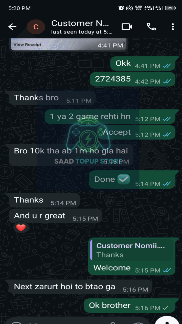 WhatsApp review from Owais Raza — Ludo Star hearts refill Pakistan instant cheap price