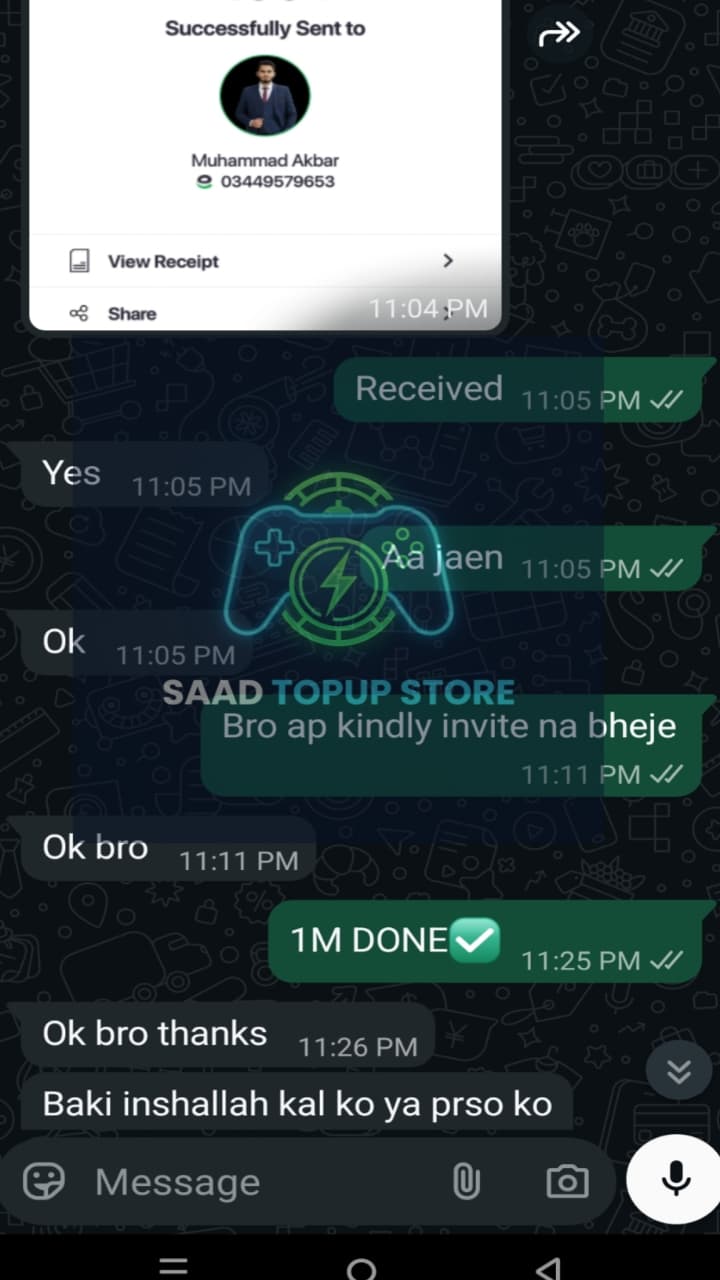 WhatsApp review from Fahad Khan — PUBG UC lowest price Pakistan JazzCash payment